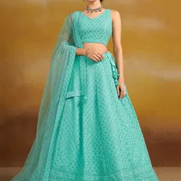 DIVASTRI Embroidered Sequinned Semi-Stitched Lehenga & Unstitched Blouse With Dupatta-image-76