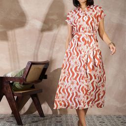 ANJIR Women Floral Print Shirt Midi Dress-image-85