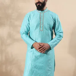 FILORI STUDIO Men Solid Mandarin Collar Straight Knee Length Kurta-picture-46