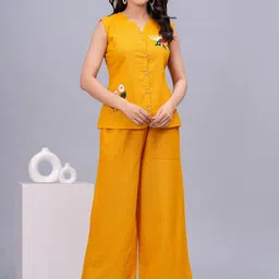 ROOPWATI FASHION Embroidered V-Neck Pure Cotton Tunic And Palazzos-image-22