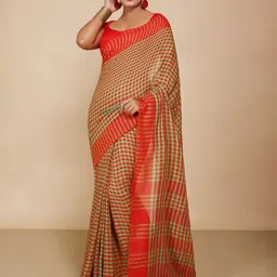 BENGAL HANDLOOM Checked Art Silk Taant Saree-picture-57