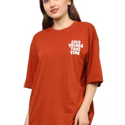 TQH Women Typography Printed Round Neck Cotton Oversized T-shirt-picture-38