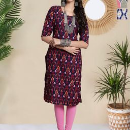 HERE&NOW Selection Of 3 Floral Printed Round Neck Straight Kurtas-image-71