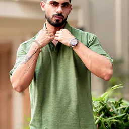 Maniac Men Self Design Polo Collar Oversized T-shirt-image-94