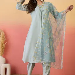 Sangria Self Design A-Line Kurta Set With Dupatta-4