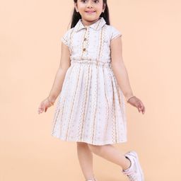 PINK MERMAID Girls Floral Print Ruffles Cotton Shirt Dress-image-76