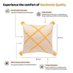 SH Creation and Handlooms Yellow & White Self-Designed Pre-FilledSquare Cushions-image-41