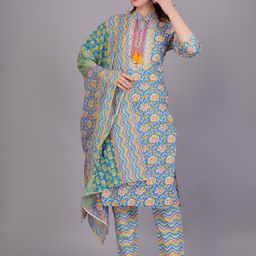 OH MI DIOS Women Floral Printed Cotton Kurta with Trousers & Dupatta-image-59