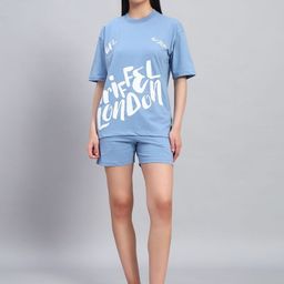 GRIFFEL Printed Oversized-Fit Pure Cotton T-Shirt & Shorts Co-Ord Set-image-22