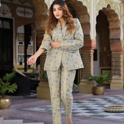 Divena Woven Design V-Neck Coat with Trousers Co-Ords-image-64