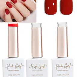 Huda Girl Set Of 3 Soak Off Gel Color Nail Polish - 15 ml Each - Red - Top & Base Coat-33