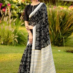 Anouk Rustic Ethnic Motifs Silk Blend Block Print Saree image 5