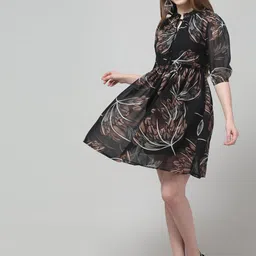 BAESD Floral Print Puff Sleeve Ruffled Georgette Fit & Flare Mini Dress-image-86