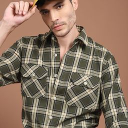 Indian Needle Men Classic Tartan Checks Opaque Checked Casual Shirt-picture-34