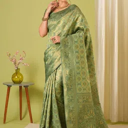 HERE&NOW Ethnic Motifs Woven Design Zari Banarasi Saree-picture-16