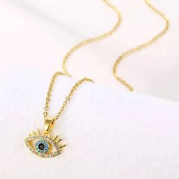 FAB COUTURE Gold-Plated Contemporary Azure Evil Eye Pendants with Chains-picture-43