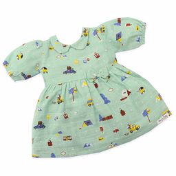Honcho Baby Print Peter Pan Collar Puff Sleeve Organic Cotton Fit & Flare Dress-picture-5