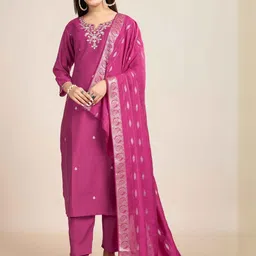 KALINI Women Pink Viscose Rayon Embroidered Kurta Sets-picture-32