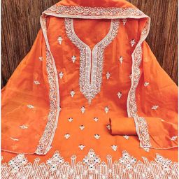 Peachmode Orange Embroidered Unstitched Dress Material-image-69