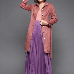 DressBerry Peach-Coloured Spread Collar Longline Tailored Jacket-picture-28