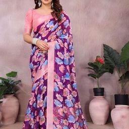 Moda Rapido Floral Printed Saree Zari With Unstitched Blouse Piece-picture-1