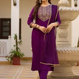 Happy Design Floral Embroidered Round Neck Kurta With Trousers & Dupatta-picture-9