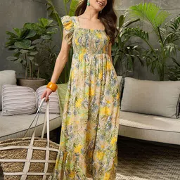 SASSAFRAS Floral Print Georgette Maxi Midi Dress-image-89