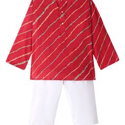 JAV CREATIONS Boys Leheriya Printed Pure Cotton Kurta With Pyjamas-14