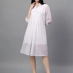 Bright Nex Women Puff Sleeve A-Line Dress-image-70
