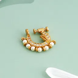 Kushal's Fashion Jewellery 92.5 Silver Gold-Plated Stone Studded & Beaded Ring Nosepin-30