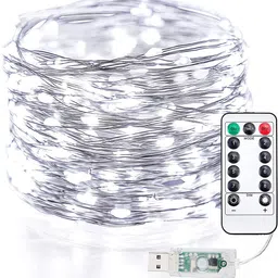 XERGY White 100 LED Silver Wire String Lights 8 Modes USB Powered with Remote Control image 4