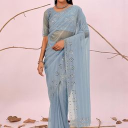 Moda Rapido Mirror Work Organza Saree-image-0