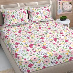 FABINALIV White & Pink Floral Printed 300 TC King Bedsheet Set 2.50 m x 2.25 m-image-95