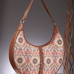 Anouk Floral Printed PU Half Moon Hobo Bag with Tasselled-3