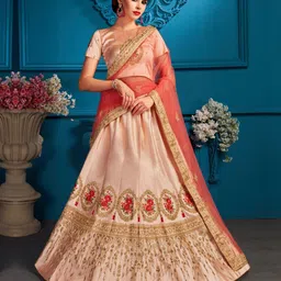 Fusionic Embroidered Satin Semi-Stitched Lehenga & Unstitched Blouse With Dupatta-picture-49