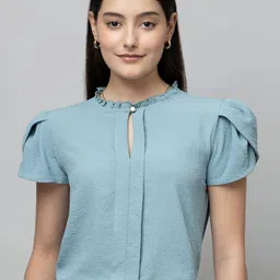 PURYS Women Keyhole Neck Regular Top-image-89