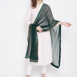 Clora Creation Green & Gold-Toned Chiffon Dupatta with Gotta Patti & Sequinned image 4