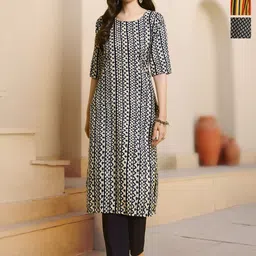 HERE&NOW Selection Of 3 Geometric Printed Round Neck Straight Kurta-3