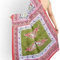 JALTHER Ethnic Motifs Linen Blend Block Print Saree image 4
