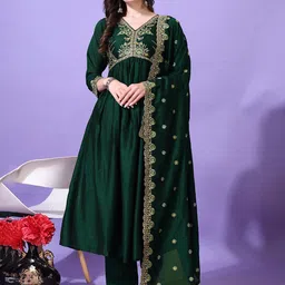 KALINI Women Ethnic Motifs Embroidered Regular Thread Work Kurta with Trousers & With Dupatta-4