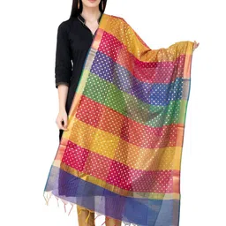 A R SILK DUPATTA HUB Polka Dots Woven Design Zari Silk Dupatta-picture-39