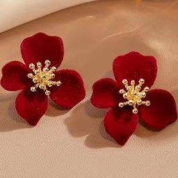 Tiso Trendy Maroon Flower Earrings, Velvet Studs & Party Wear Statement Earrings-image-33