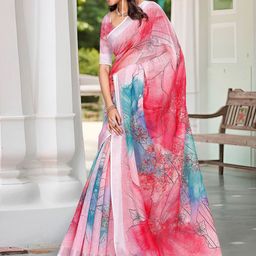 Anouk Rustic Floral Print Zari Block Print Saree image 2