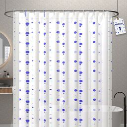 Kuber Industries Aura White & Blue Shower Curtains With 12 Rings-58