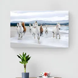 Tushaco Handicrafts White & Blue 1 Piece Horse Canvas Wall Art-39
