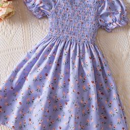 YK Floral Print Puff Sleeve Fit & Flare Dress-image-43