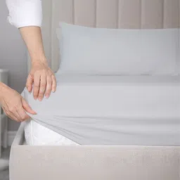 SleepyCat Grey 200 TC Cotton Queen Fitted Bedsheet with 2 Pillow Covers 1.90 m x 1.52 m-picture-15