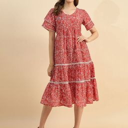 Azira Floral Print Fit & Flare Midi Dress-image-54