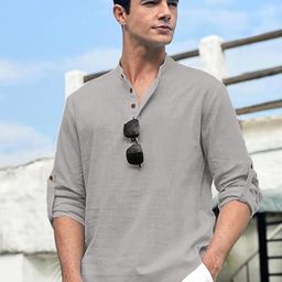 EdinWolf Men India Slim Fit Band Collar Solid Cotton Casual Shirt-image-96
