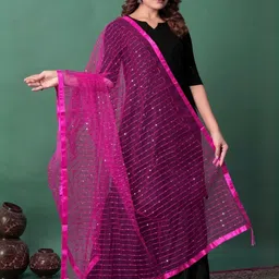 EBADAT Embroidered Pink Cotton Dupatta-33